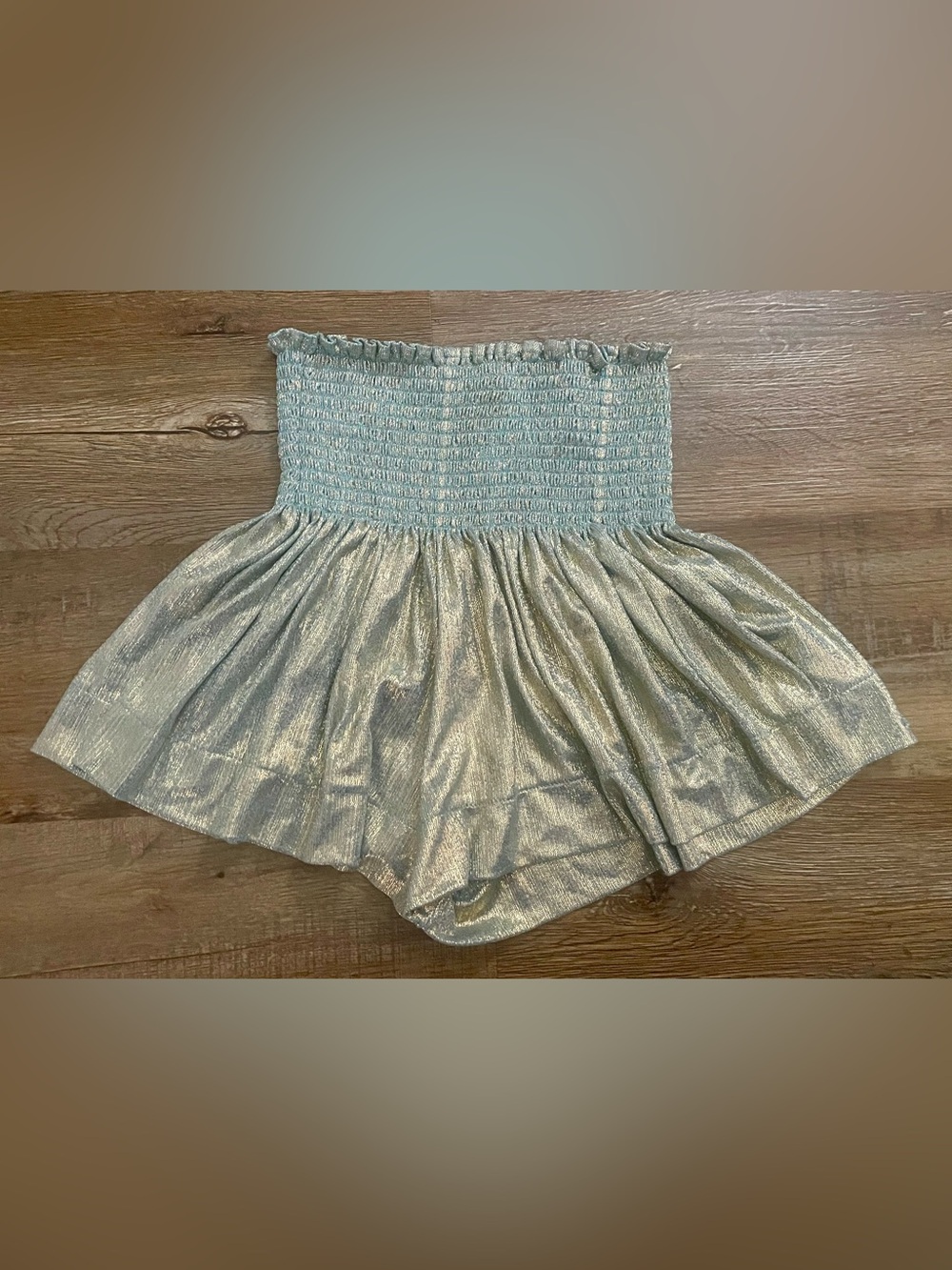 Queen of Sparkles Shorts XS XSmall Blue Gold Dusted Swing Shimmer Preppy - Picture 2 of 6